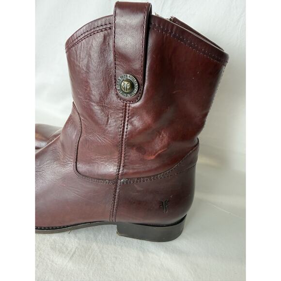 Frye Melissa Button Short Burgundy Leather Side Zip Booties Women’s Size 11B - Picture 6 of 13